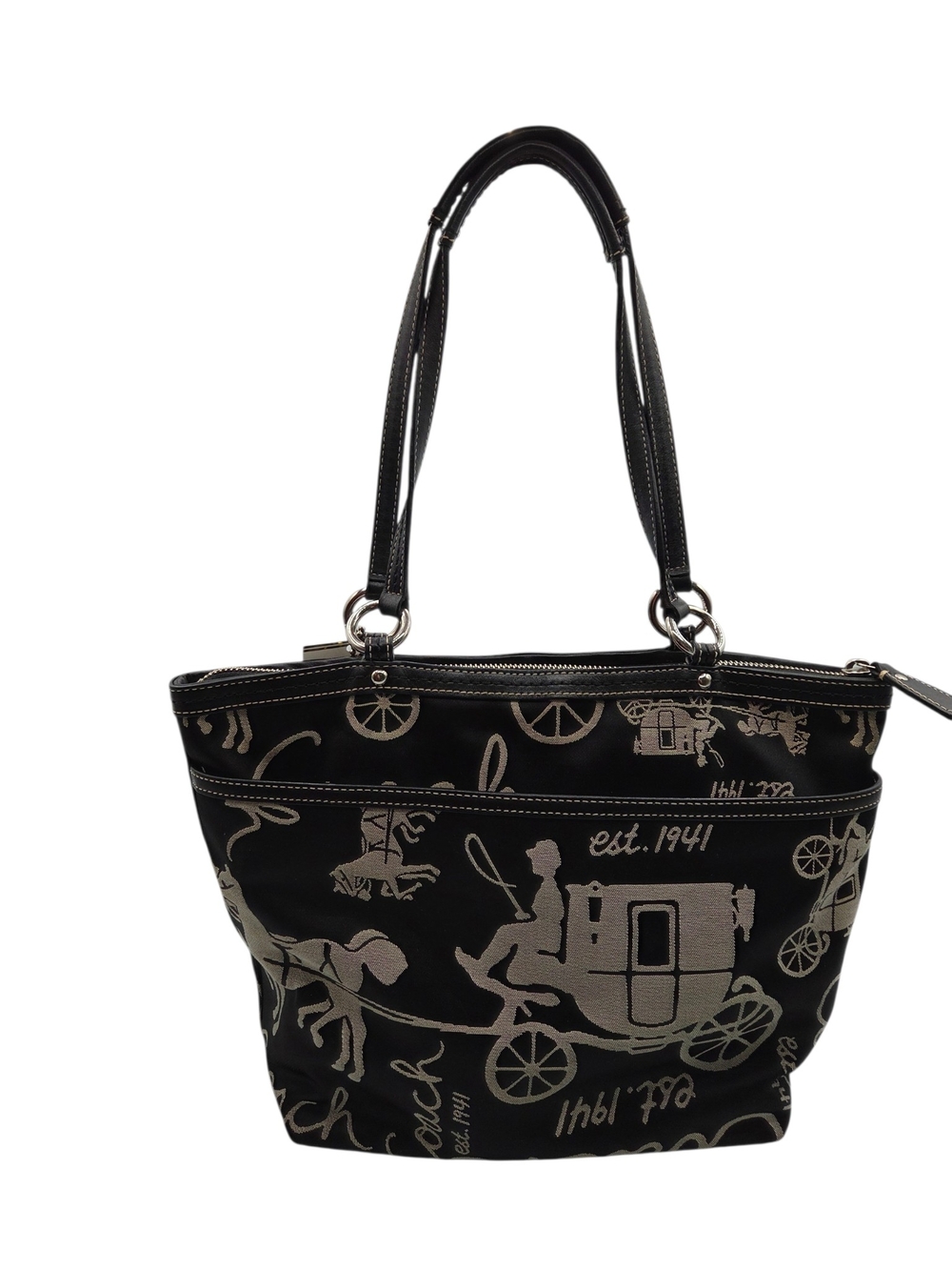 Coach Black & Cream Carriage Signature Tote